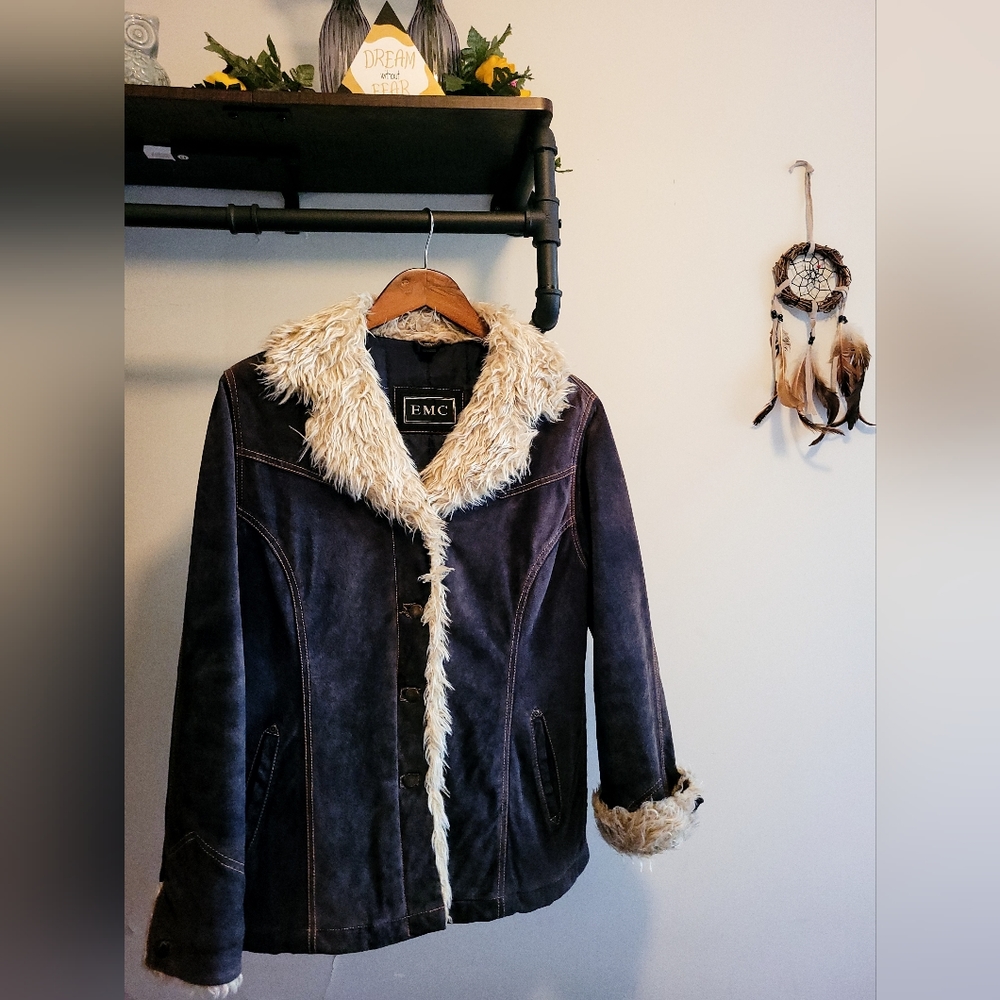 Y2K Real Suede w/ faux fur trim jacket